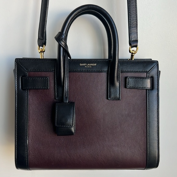 SAINT LAURENT SMALL SAC DE JOUR LEATHER TOTE BAG IN UMBER,NERO - Picture 13 of 16